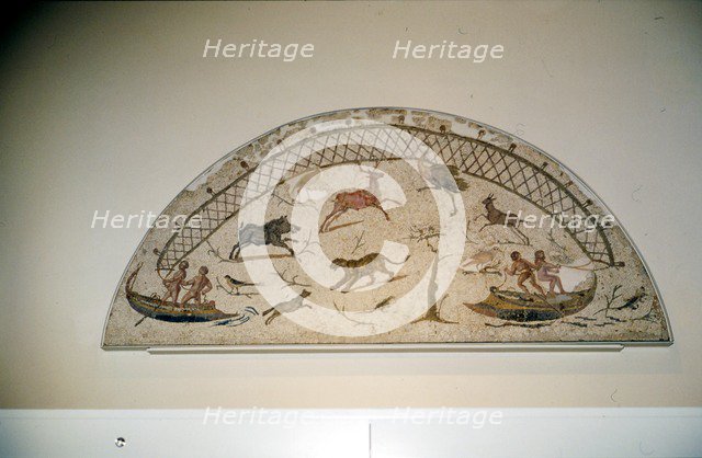 Hunting animals with net, Roman mosaic from Carthage, c3rd century. Artist: Unknown.