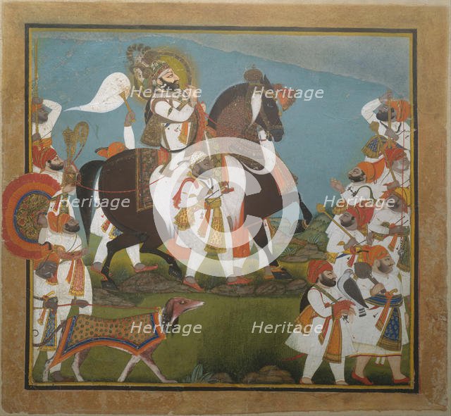 Maharana Bhim Singh and Retinue Embark on a Hunt, ca. 1805-10. Creator: Chokha.