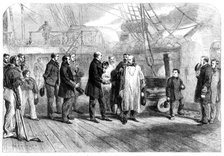 Farewell visit of Garibaldi to Admiral Mundy on board the "Hannibal" at Naples, 1860. Creator: W. L. Thomas.