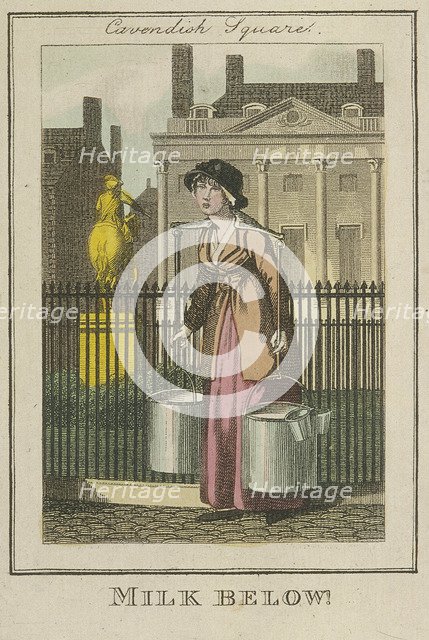 'Milk Below!', Cries of London, 1804. Artist: Anon