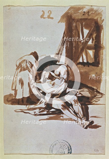  'Poverty', drawing No. 258 of the series of sepia gouaches by Francisco de Goya.