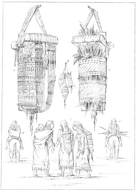 'A Sioux Cradle and Modes of Carrying Their Children', 1841.Artist: Myers and Co