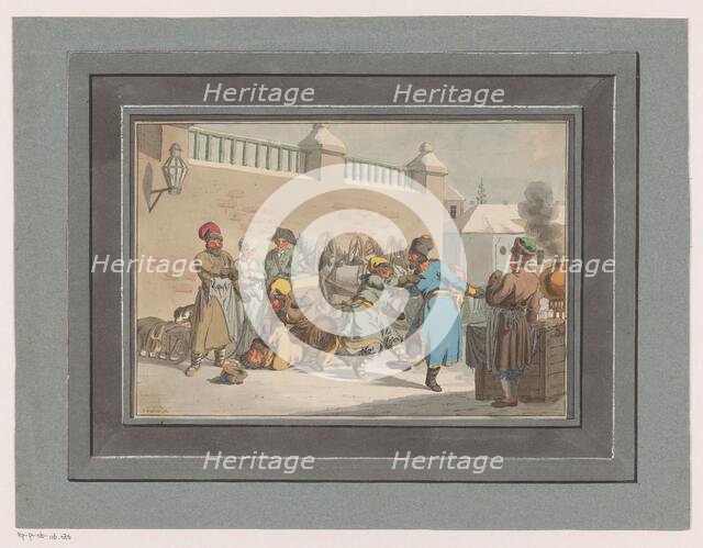 Fighting men and spectators, 1805. Creator: Christian Gottfried Heinrich Geissler.