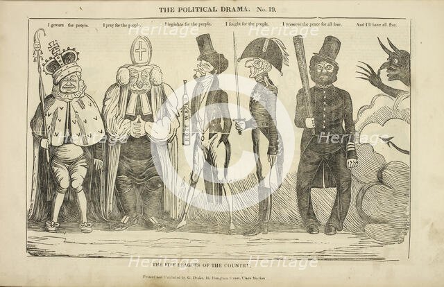 'The Political Drama, No. 19: the Five Plagues of the Country', 1834-1835.  Creator: Charles Jameson Grant.