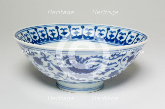 One of a Pair of Blue and White 'Phoenix' Bowls, Ming dynasty, Wanli reign (1572-1620). Creator: Unknown.