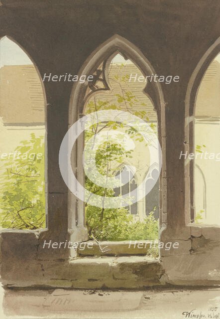 View from the cloister into the overgrown courtyard of the Collegiate Church of St. Peter..., 1850. Creator: Carl Theodor Reiffenstein.