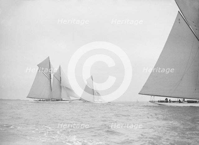 The schooner 'Germania' and cutter 'White Heather', 1913. Creator: Kirk & Sons of Cowes.