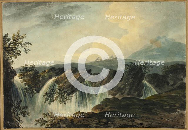 Camel Caravan Crossing Plane Above Waterfall, 1742-1793. Creator: Dominic Serres.