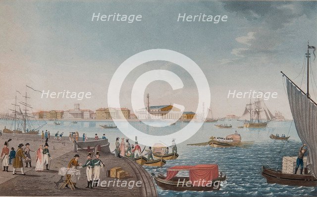 View of the Neva River and the Stock exchange in Saint Petersburg, Early 1800s. Artist: Anonymous  