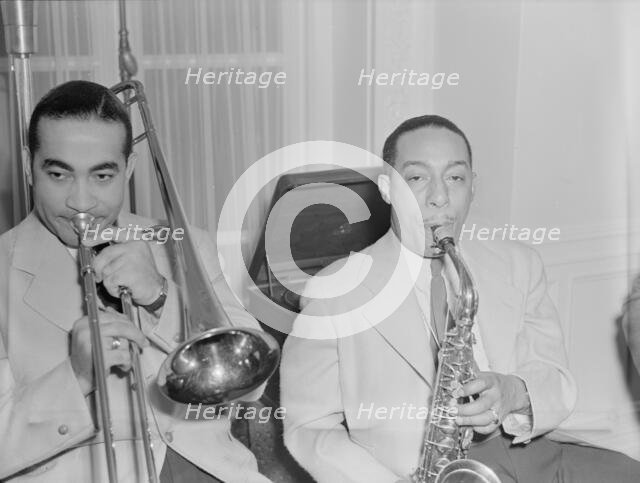 Portrait of Johnny Hodges and Lawrence Brown, Turkish Embassy, Washington, D.C., 1930. Creator: William Paul Gottlieb.