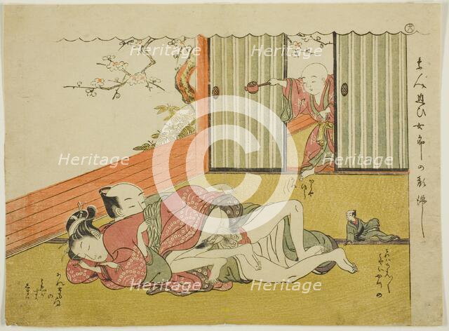 Lovers Interrupted, sheet 18 from the series "Poems of the Husband and Wife Mane..., c. 1770/71. Creator: Isoda Koryusai.