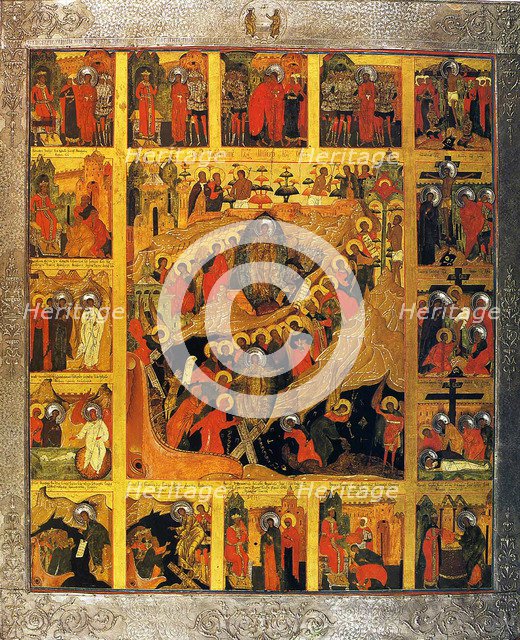 The Descent into Hell with the Scenes of the Passion of the Christ, 16th century.  Creator: Russian icon.