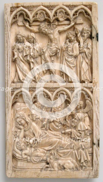 Leaf from a Diptych with the Crucifixion and Nativity, German, ca. 1375-1400. Creator: Master of Kremsmunster.