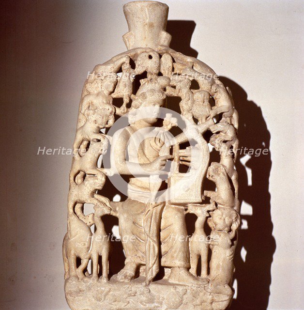 Christ as Apollo or Orpheus with his lyre taming the animals, 4th century. Creator: Unknown.