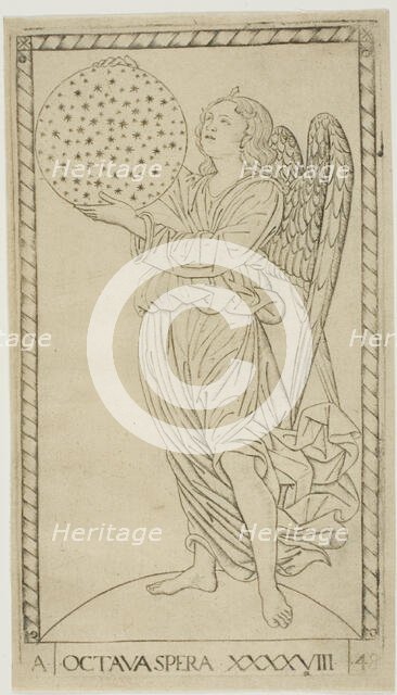 The Angel and the Eighth Sphere, plate 48 from Planets and Spheres, c.1465. Creator: Unknown.