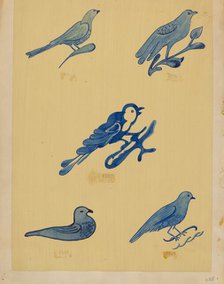 Bird Decorations on Stoneware, 1935/1942. Creator: Unknown.