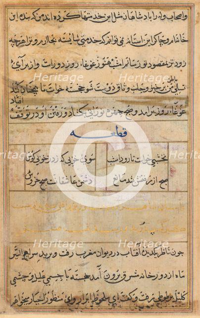 Page from Tales of a Parrot (Tuti-nama): text page, c. 1560. Creator: Unknown.
