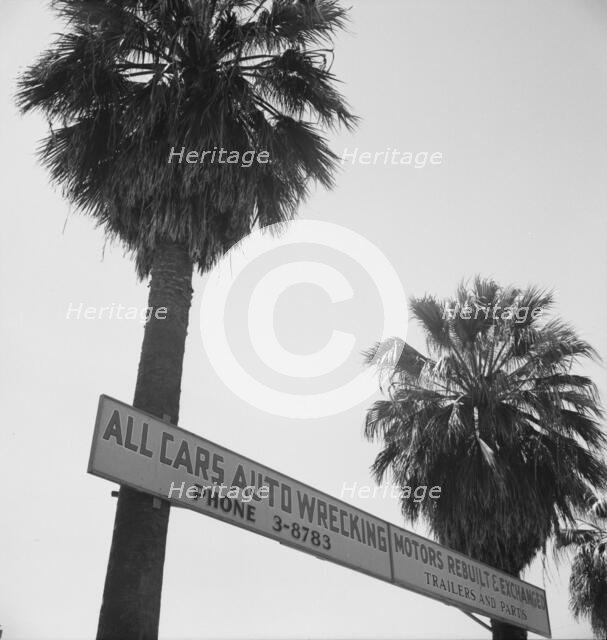 Used car lots and auto wrecking establishments, U.S. 99,  Near Tulare, California, 1939. Creator: Dorothea Lange.
