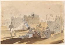 Caravan with Covered Wagons Resting [recto], 1861. Creator: Winslow Homer.
