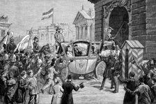 The Royal Marriage at Berlin: arrival of the newly married pair at the Grand Schloss, Potsdam, 1881. Creator: Unknown.