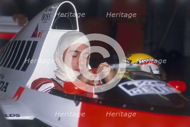 Ayrton Senna in his McLaren-Honda, British Grand Prix, Silverstone, Northamptonshire, 1989. Artist: Unknown