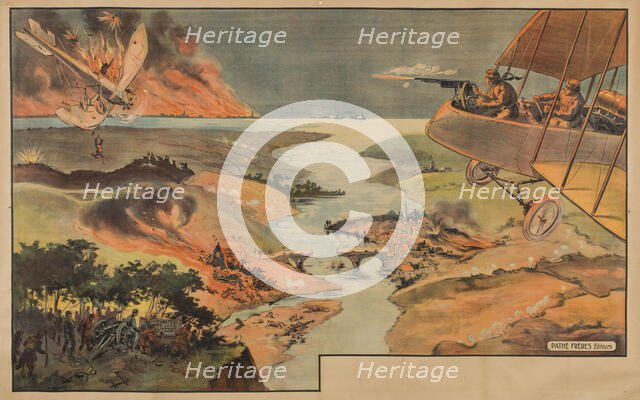 Movie poster "Combat aérien de la Première Guerre Mondiale" by Pathé frères, ca 1916-1918. Creator: Anonymous.