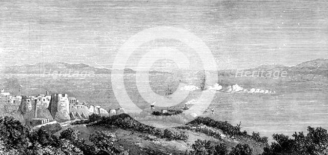 Tangier Bay, Morocco: H.M.S. Aurora firing a salute in honour of the new emperor, 1873. Creator: Unknown.