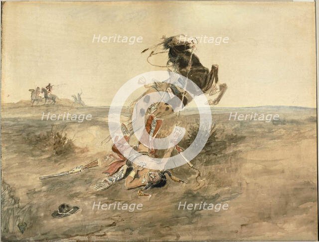 Fallen Indian Warrior, c.1886. Creator: Charles Marion Russell.