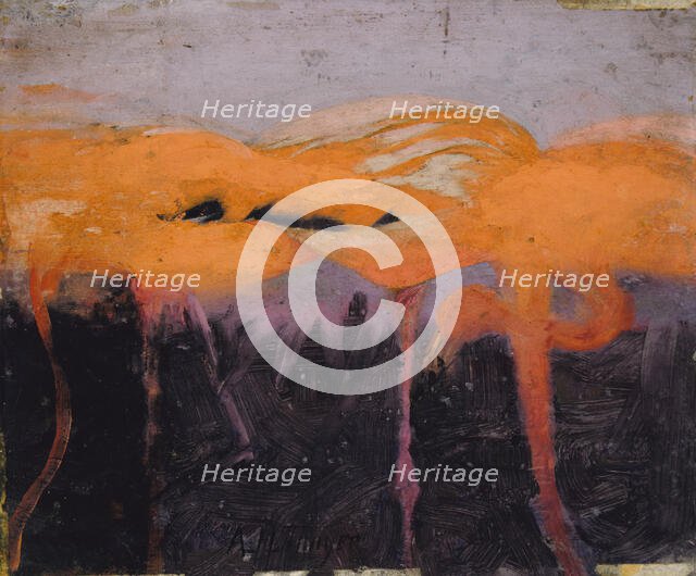 Red Flamingoes, study for book Concealing Coloration in the Animal Kingdom, ca. 1905-1909. Creator: Abbott Handerson Thayer.