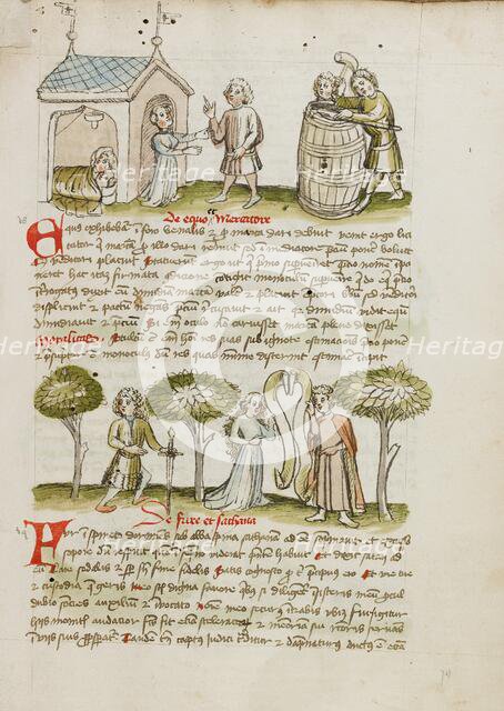 A Woman Greating a Man before her House in which a Man and A Woman..., third quarter of 15th century Creator: Unknown.