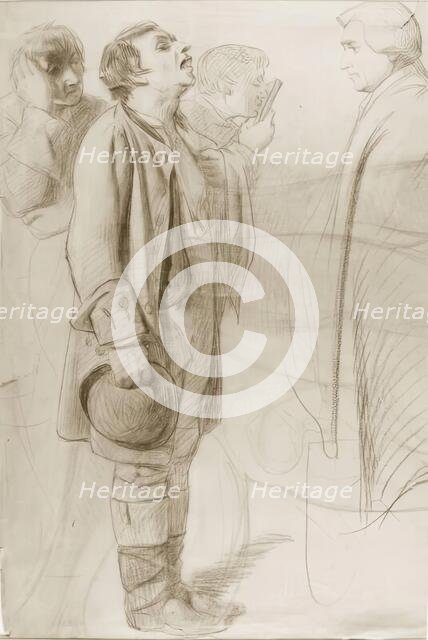 Man Being Examined-Study for "Drawing for the Militia" & verso Study of Robert The Bruce, 1849. Creator: John Phillip.