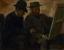 Paul Lafond and Alphonse Cherfils Examining a Painting, c. 1878-1880. Creator: Edgar Degas (French, 1834-1917).