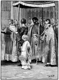 Coronation of Richard I in Westminster Abbey 1189, (c1880). Artist: Unknown