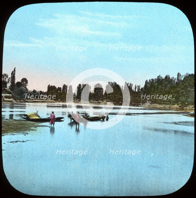 Looking down the Jhelum from the island, India, late 19th or early 20th century. Artist: Unknown