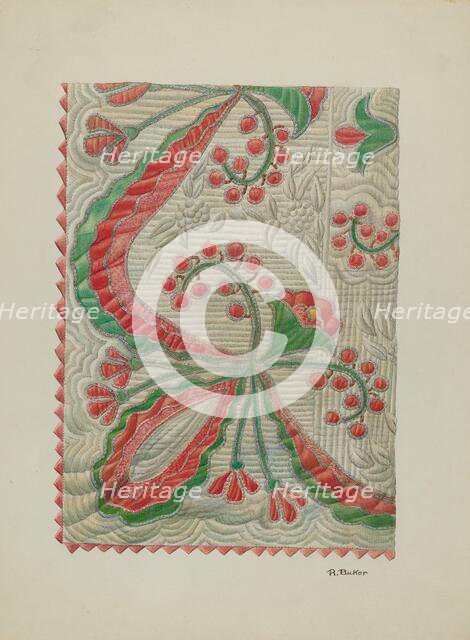 Applique Quilt, c. 1940. Creator: Ruth Buker.