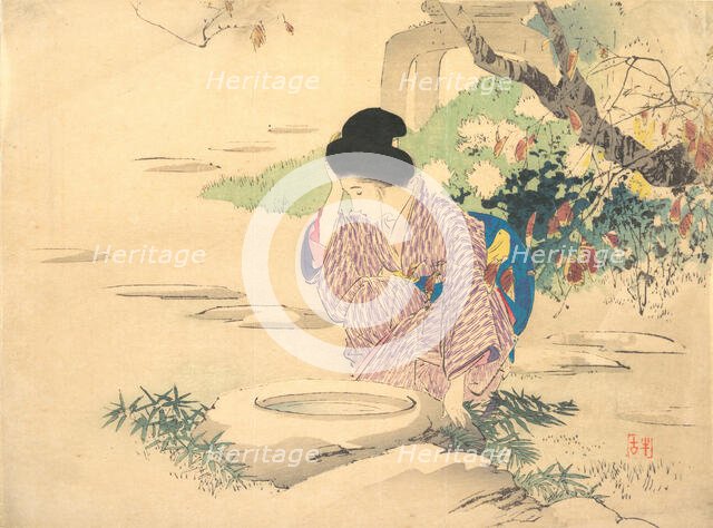 Woman in a garden, late 19th-early 20th century. Creator: Kajita Hanko.