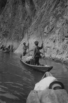Members of the Land-Management Expedition on the Boats by the Mrassu River Steep Shore..., 1913. Creator: GI Ivanov.