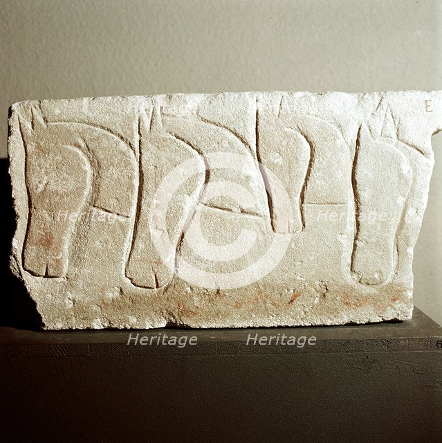 Celtic limestone slab with Horses heads motif, Roquepertuse, France, c3rd - 2nd century BC. Artist: Unknown