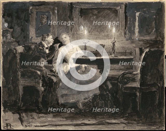 Manilovs. Illustration for the poem The Dead Souls by N. Gogol.