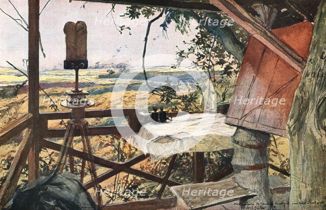 'Sur les Champs de Bataille de 1918; l'observatoire du general Mangin pendant notre offensive...1918 Creator: Francois Flameng.