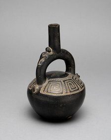 Blackware Stirrup Spout Vessel with Incised Squared Spiral Motif, A.D. 1200/1450. Creator: Unknown.