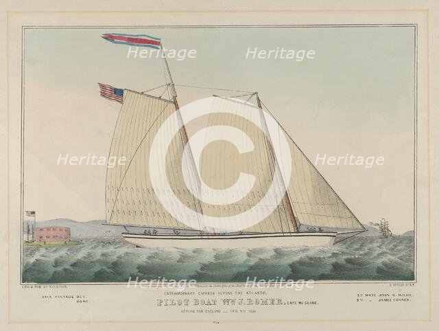 Extraordinary Express Across the Atlantic - Pilot Boat William J. Romer, Captain McGuire, ..., 1846. Creator: Nathaniel Currier.