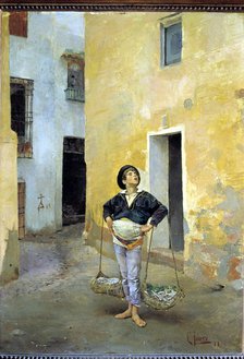 Cenachero' (Fisherman with esparto baskets selling fish), oil by Leoncio Talavera.