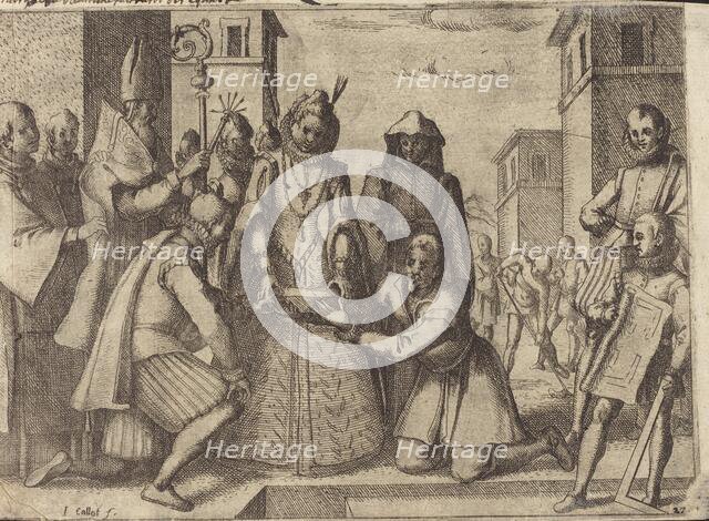 The Queen Laying the First Stone for the Church of the Poor Clares in Spain [verso], 1612. Creator: Jacques Callot.