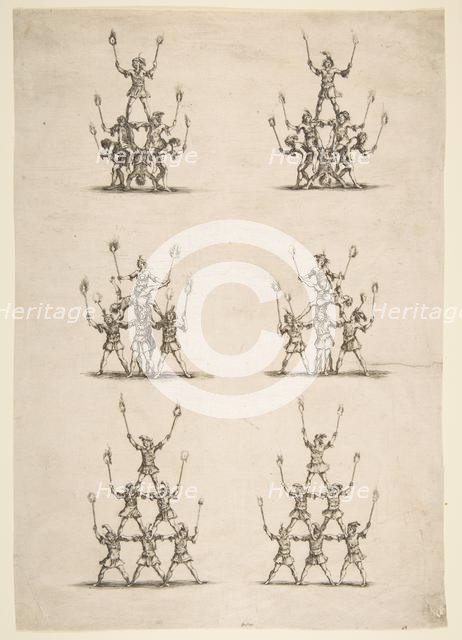 Thirty-six Acrobats in Six Groups, 1652. Creator: Stefano della Bella.