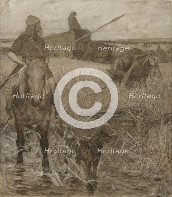 Gauls on horseback, sketch for the amphitheatre of palaeontology at the Museum of Natural..., 1897. Creator: Fernand Cormon.