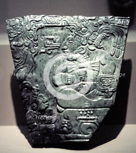 Jade plaque showing a seated Mayan king, 400-800. Artist: Unknown