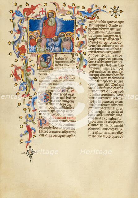 The Ascension: Initial V: Two Apostles; Missal, between about 1389 and 1400. Creator: Master of the Brussels Initials.