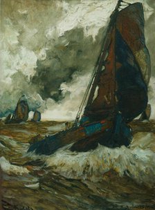 The fishing boats before the wind on the stormy Zuiderzee. Creator: Bartels, Hans, von (1856-1913).