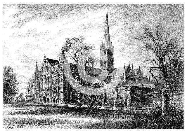 'Salisbury Cathedral, from the South West', 1895. Artist: Unknown